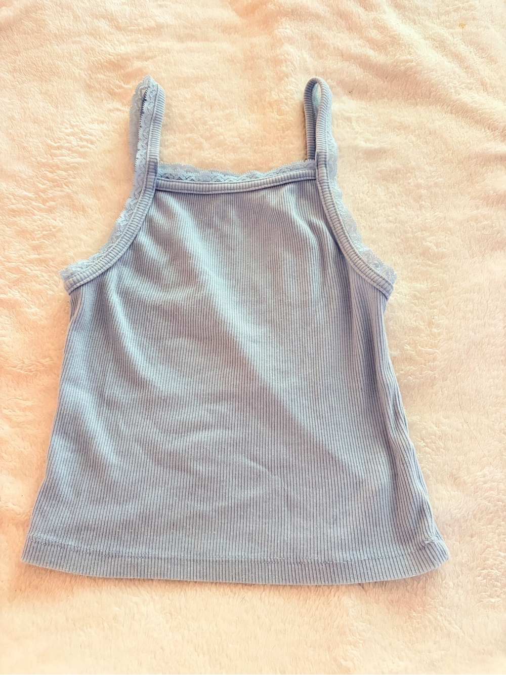 American Eagle Outfitters Light Blue Ribbed Lace-Trim Camisole